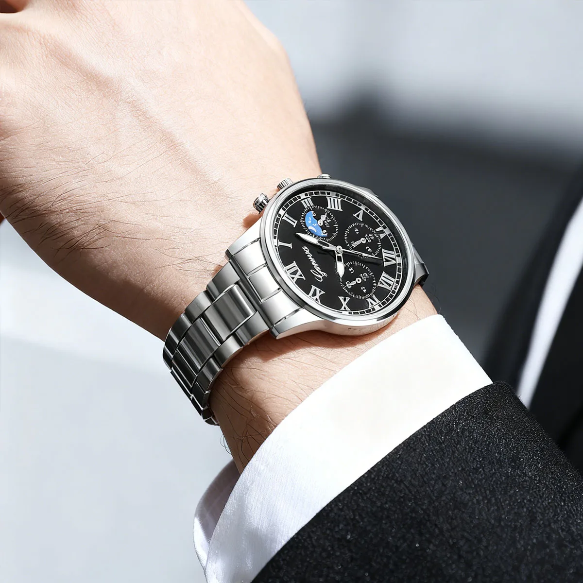 

1шт-Geneva модные кварцевые часы, повседневные мужские круглые деловые спортивные роскошные кварцевые часы