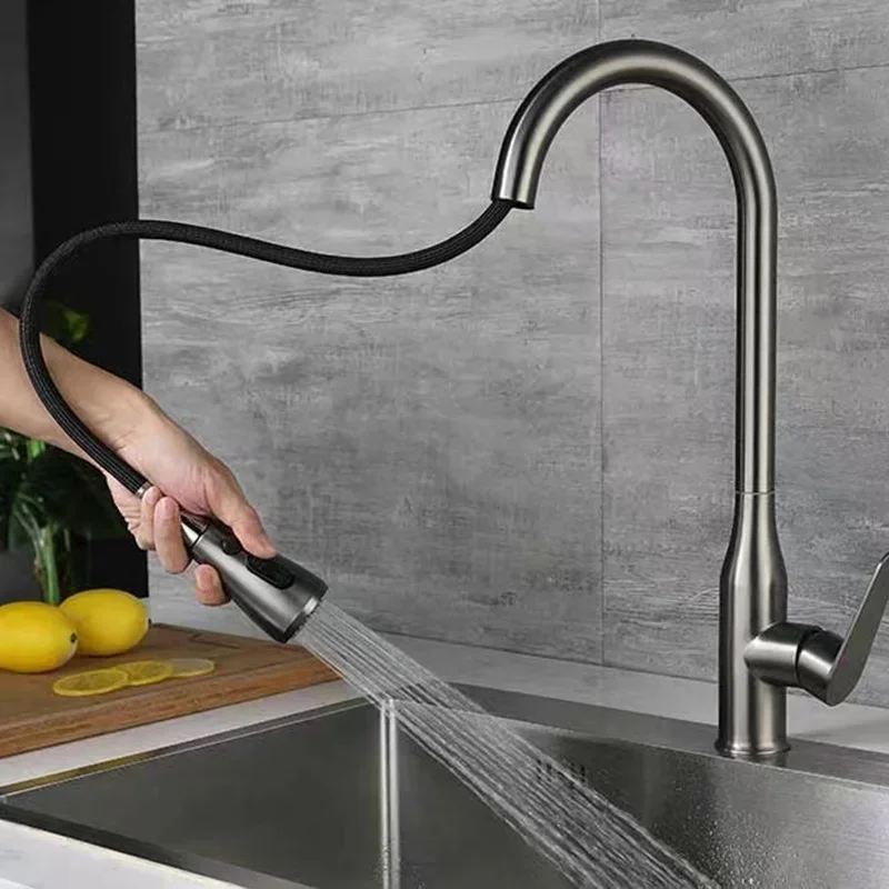 Modern Single-Handle Stainless Steel Kitchen Faucet Gun Grey Multifunctional for Coke Bottle Pull Vegetable Basin Stylish Faucet