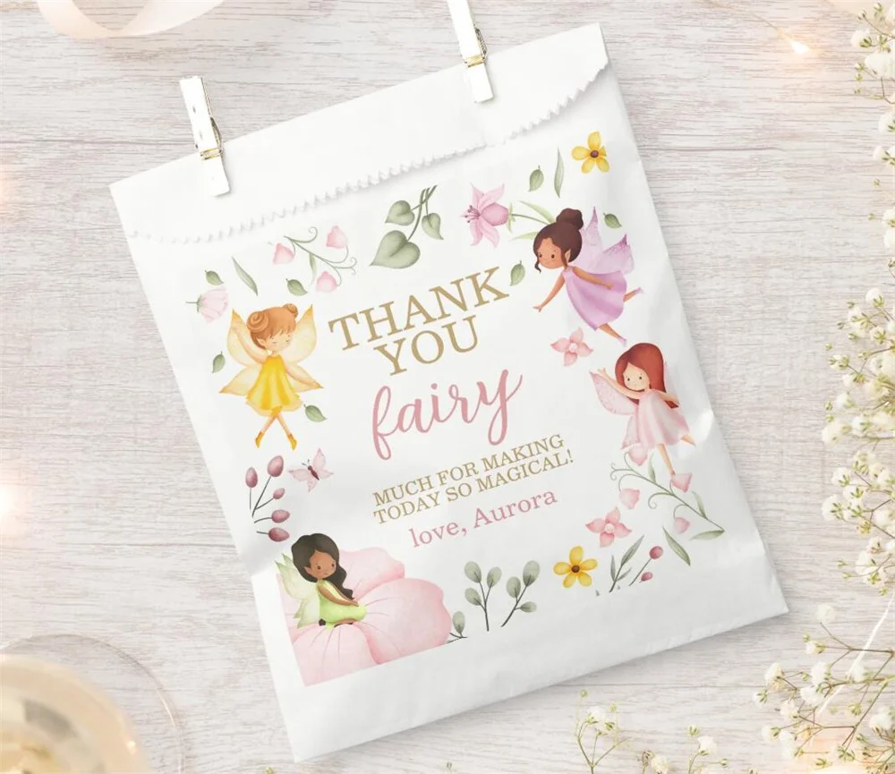 25PCS Custom Magical Fairy Enchanted Garden Birthday Party Favor Bags