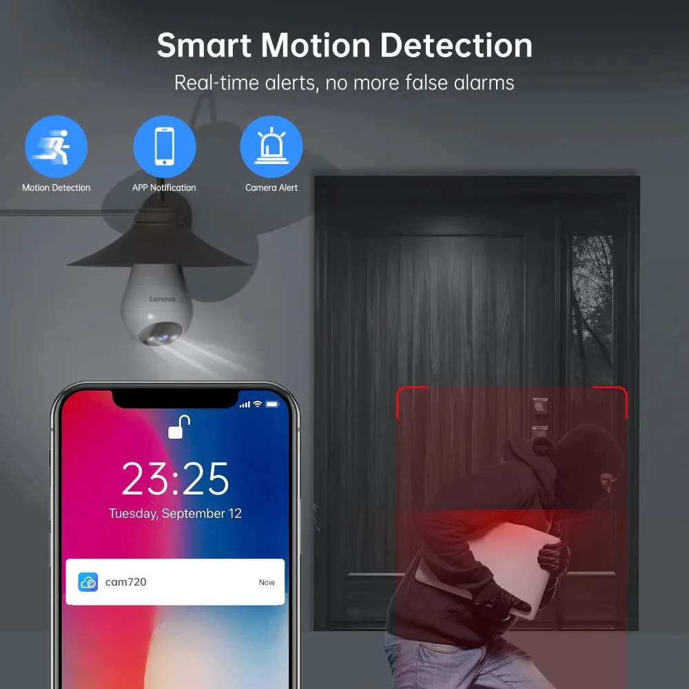 كاميرا لينوفو E27 لمبة 1080P واي فاي كاميرا مراقبة ملونة للرؤية الليلية غرفة تتبع السيارات مراقبة الطفل الحماية الأمنية #3