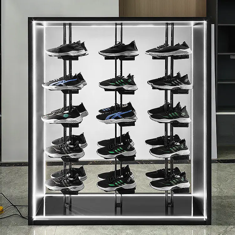 Shoe store shoe rack sports shoe shelf column cabinet display rack against the wall elevated luminous  rack double