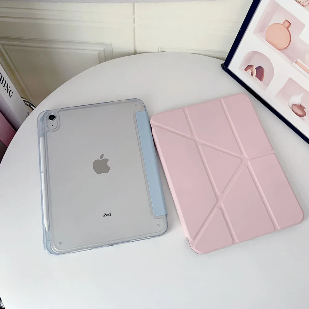 Shockproof Tablet Case for iPad 5th 6th 2017 2018 Clear Acrylic Y-Fold Back Cover Protective Cover for 9.7-Inch Tablets