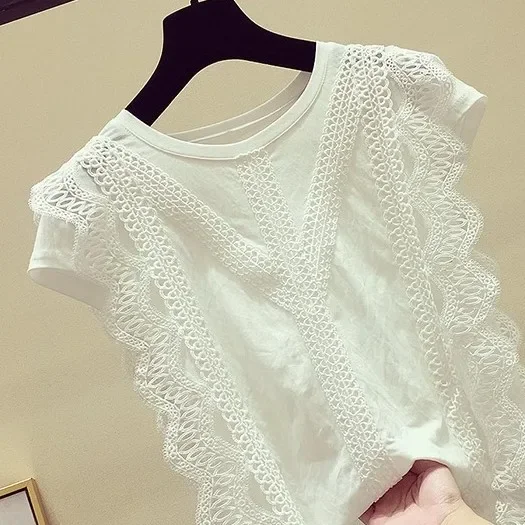 

Women Summer Tops Crochet Lace Tees Sexy Vintage Sleeveless Vest TankT Shirts Loose Blouse Casual Tees