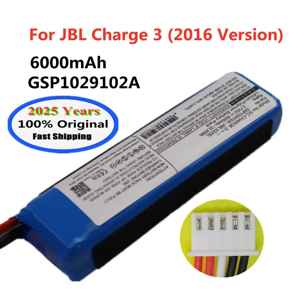 2025 Years 6000mAh Original Battery For JBL Charge 3 2016 Version GSP1029102A Pack Speaker Bluetooth battery Bateria In Stock