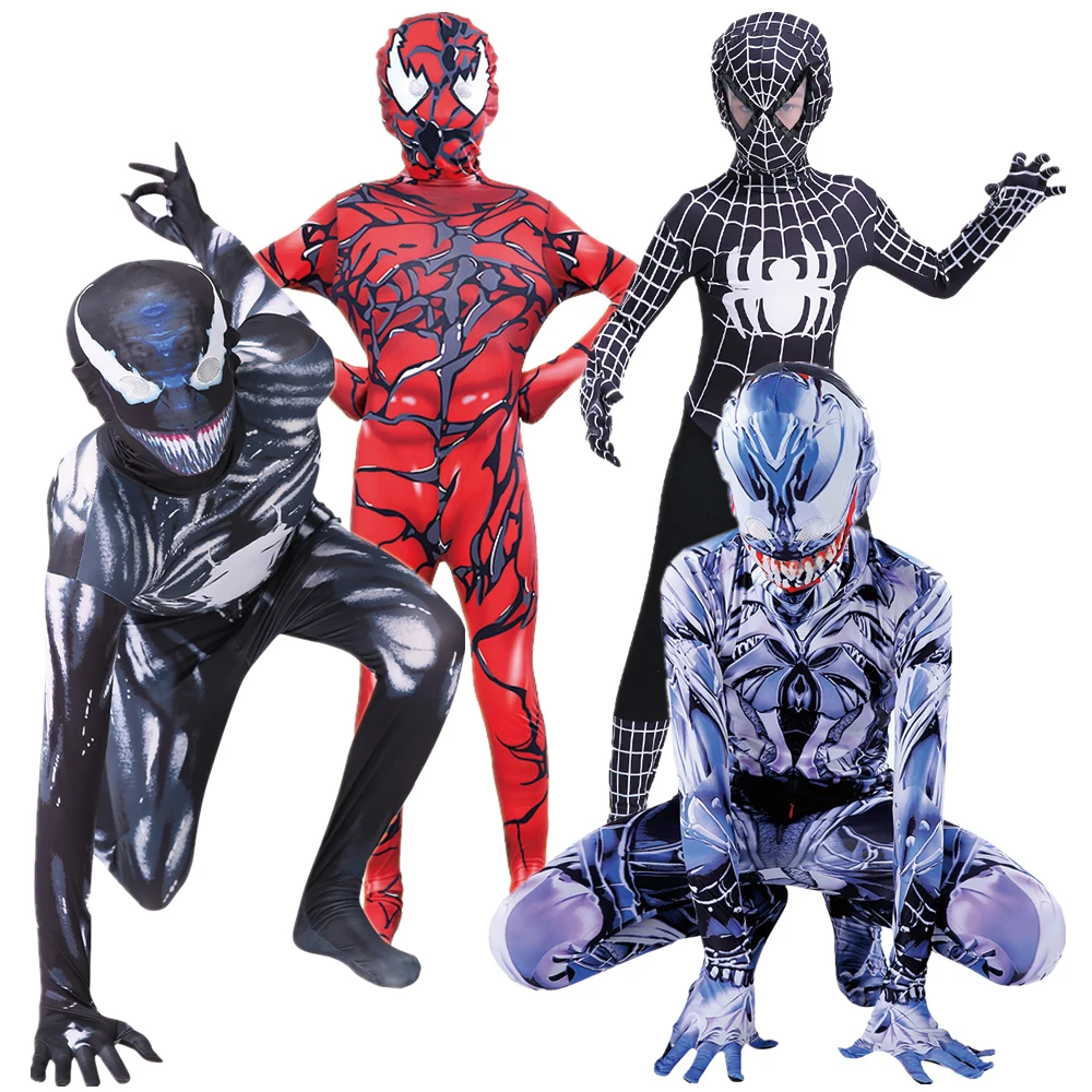 

Kids Anime Venom Costume Suit Jumpsuit Symbiote Spiderman Costumes Superheros Cosplay Halloween Costumes for Adult