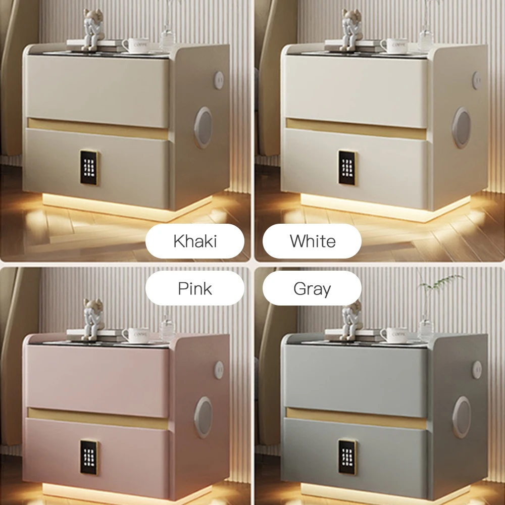 طاولة سرير ذكية مع ضوء مستشعر، شحن لاسلكي، قفل بكلمة مرور رقمية ومكبر صوت بلوتوث، ومنضدة بدرجين #3