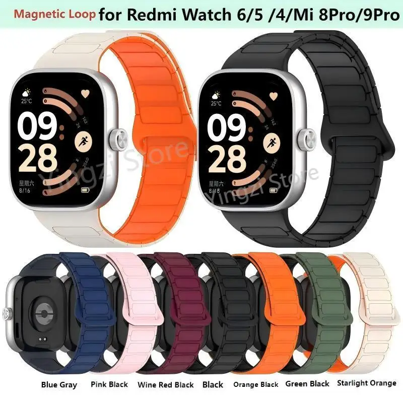 Pulseira Magnética para Redmi Wath6 5 4, Pulseira de Silicone para Mi Band10 Pro 9Pro 8Pro, Acessórios para Pulseira Inteligente