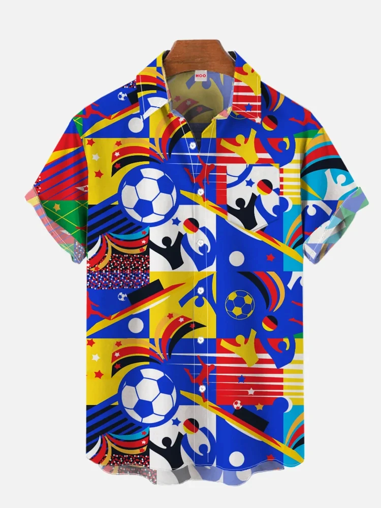 2024 Colorful Soccer Balls Pattern 3D Printing Short Sleeve Europe Shirts For Men Fashion Germany Hawaiian Shirt Beach Blouses