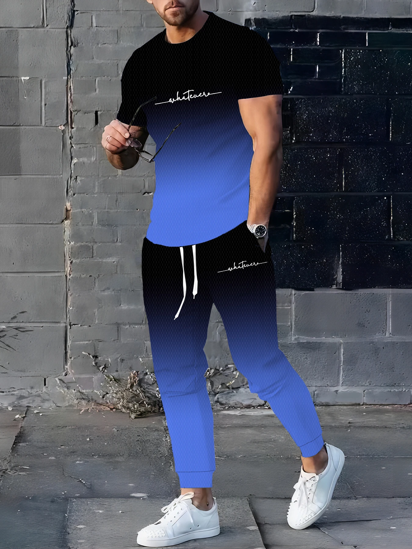 

Autumn Fashion Round-neck Short-sleeved Shirts And Casual Long Pants, Urban Street Loose And Casual Fashion Men's 2pcs Set