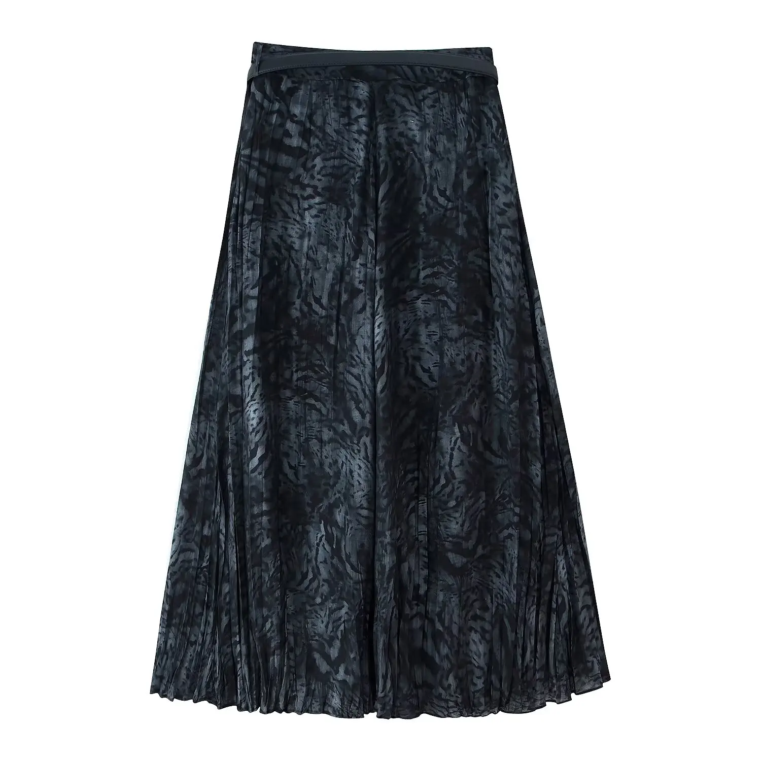 تنورة متوسطة الطول مطبوعة عصرية مع تفاصيل حزام، ملابس كاجوال من البوليستر مناسبة للسيدات في أواخر العشرين