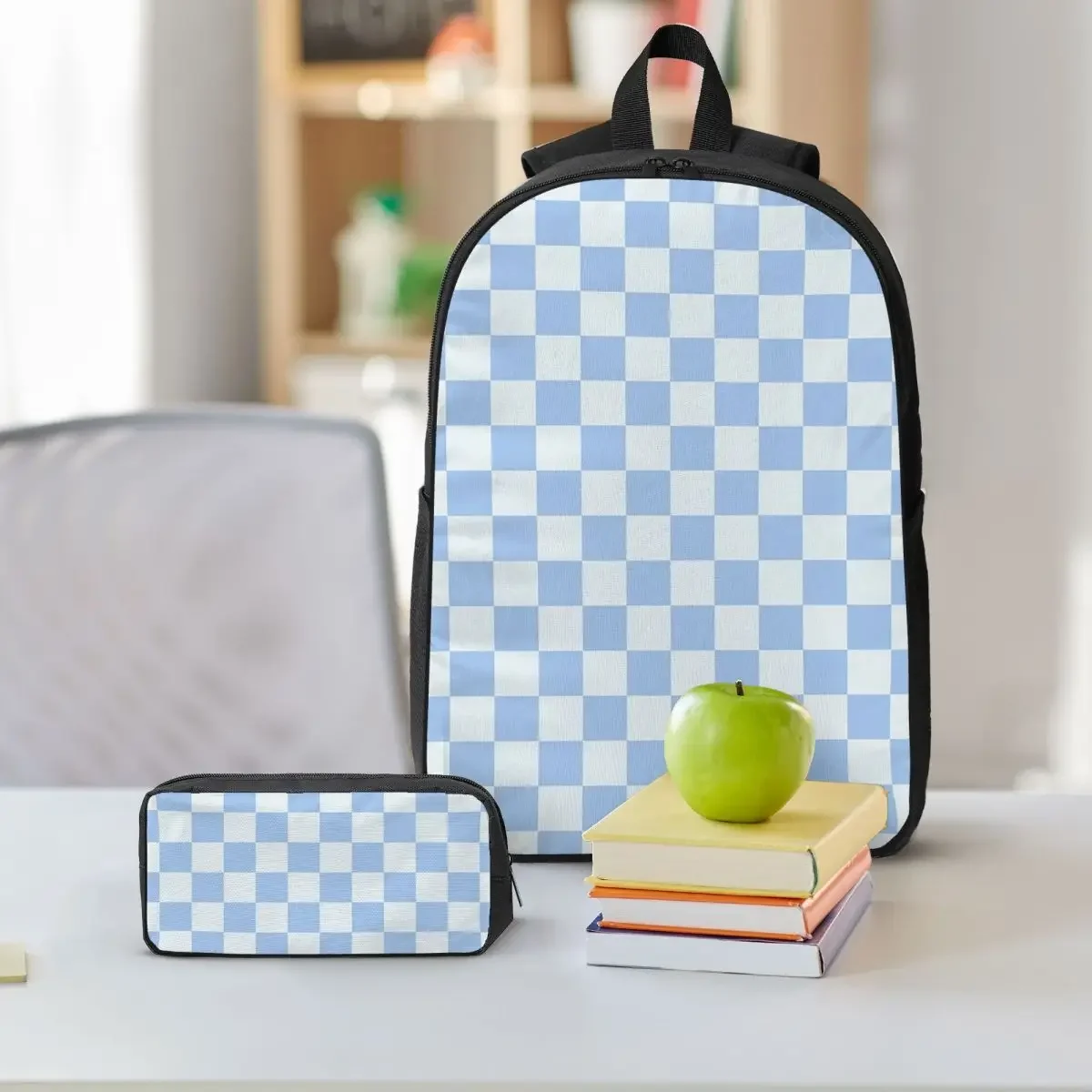 Checkerboard Mini Check Pattern Backpack Boys Girls BookBag School Bag Shoulder Bags 3ps Insulated Lunch Bag Pencil Case