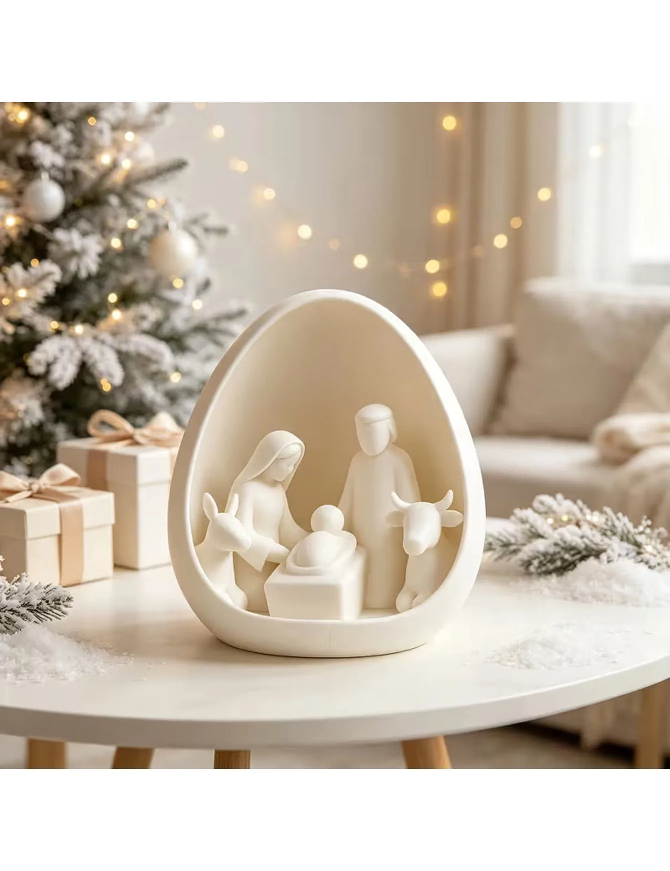 Egg shaped Jesus Birth Scene Ornament, Holy Family Christmas Desktop Decoration, Christmas Gift Fireplace Decoration