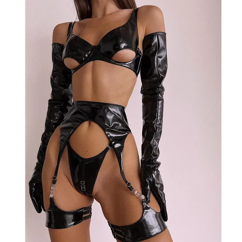 New Sexy Lingerie underwear leather fun patent leather temptation set patent leather  perizoma donna sexy hot xxxxl putana