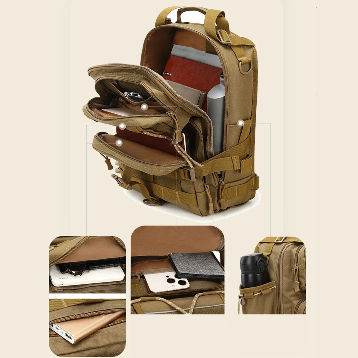 

Тактический камуфляжный рюкзак унисекс с защитой от кражи, легкий Оксфордский рюкзак с несколькими отделениями, водонепроницаемые карманы, идеальный походный туризм, путешествия