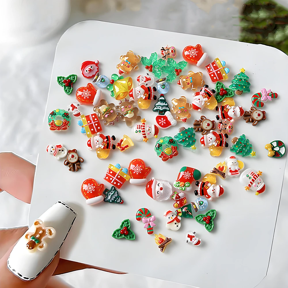 30 Uds estilo mixto 3D acrílico Navidad decoración de uñas accesorios piezas de resina para decoración de manicura suministros de uñas Material M