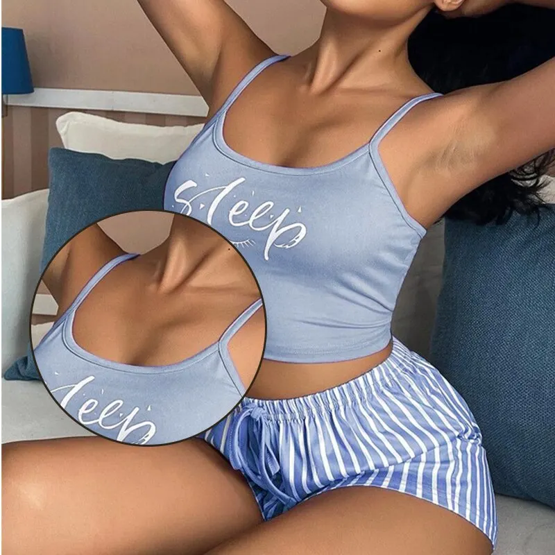 Sexy Summer Women Pajamas Set Sleepwear Cotton Home Clothes Tops And Shorts Cute Soft Sleeveless Nightwear For Female