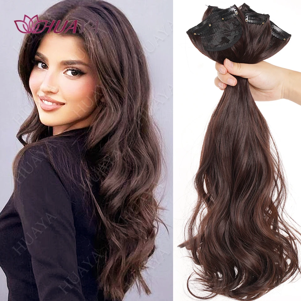Clip In Hair Extensions 3 PCS Full Head 20/24 Inch Long Curly Wavy Synthetic Hair Pieces Natural Wavy For Women Girls Hair