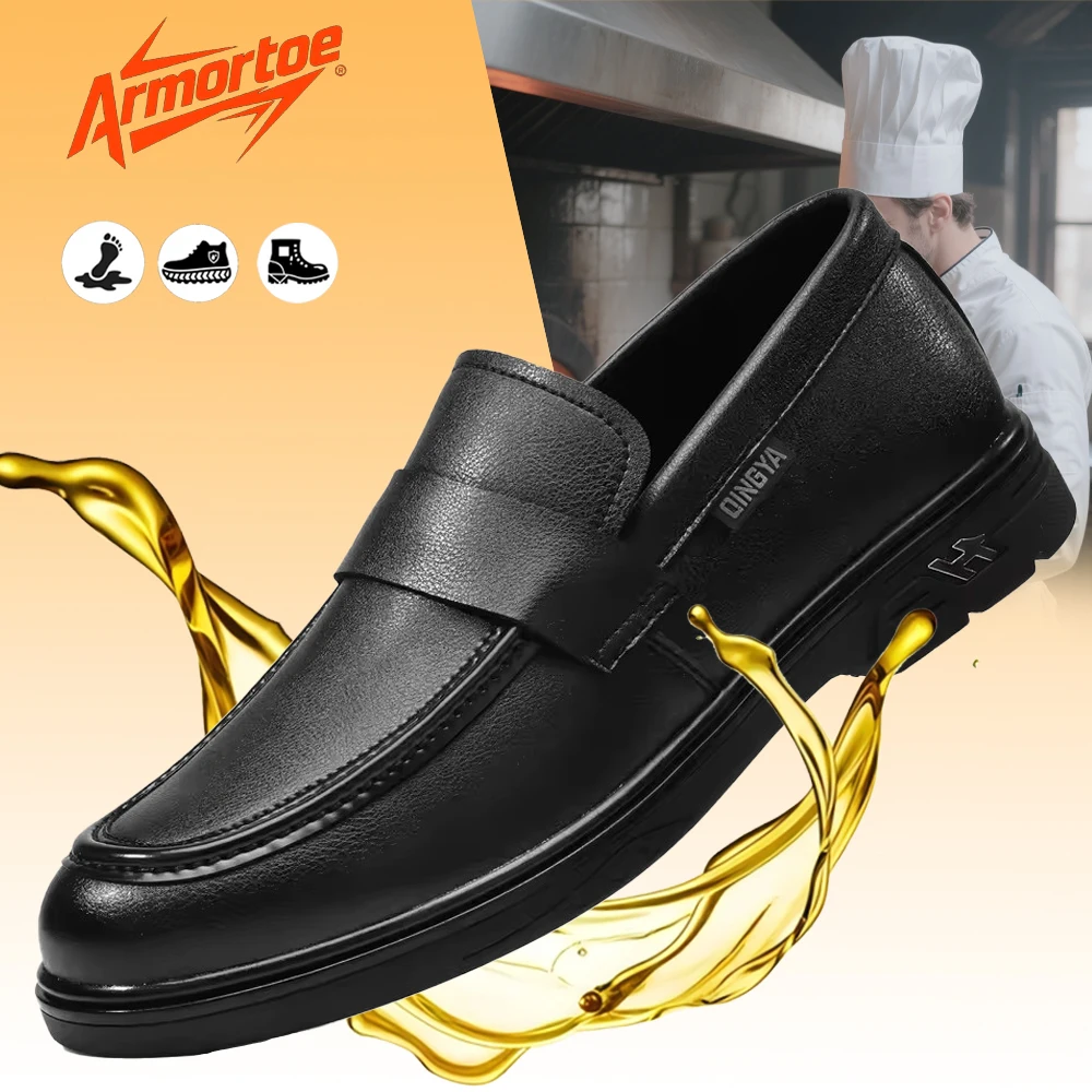 

ArmorToe Chef Shoes Four Seasons Models Non-slip Waterproof Oilproof Leather Shoes Models Safety Shoes #Armor5009