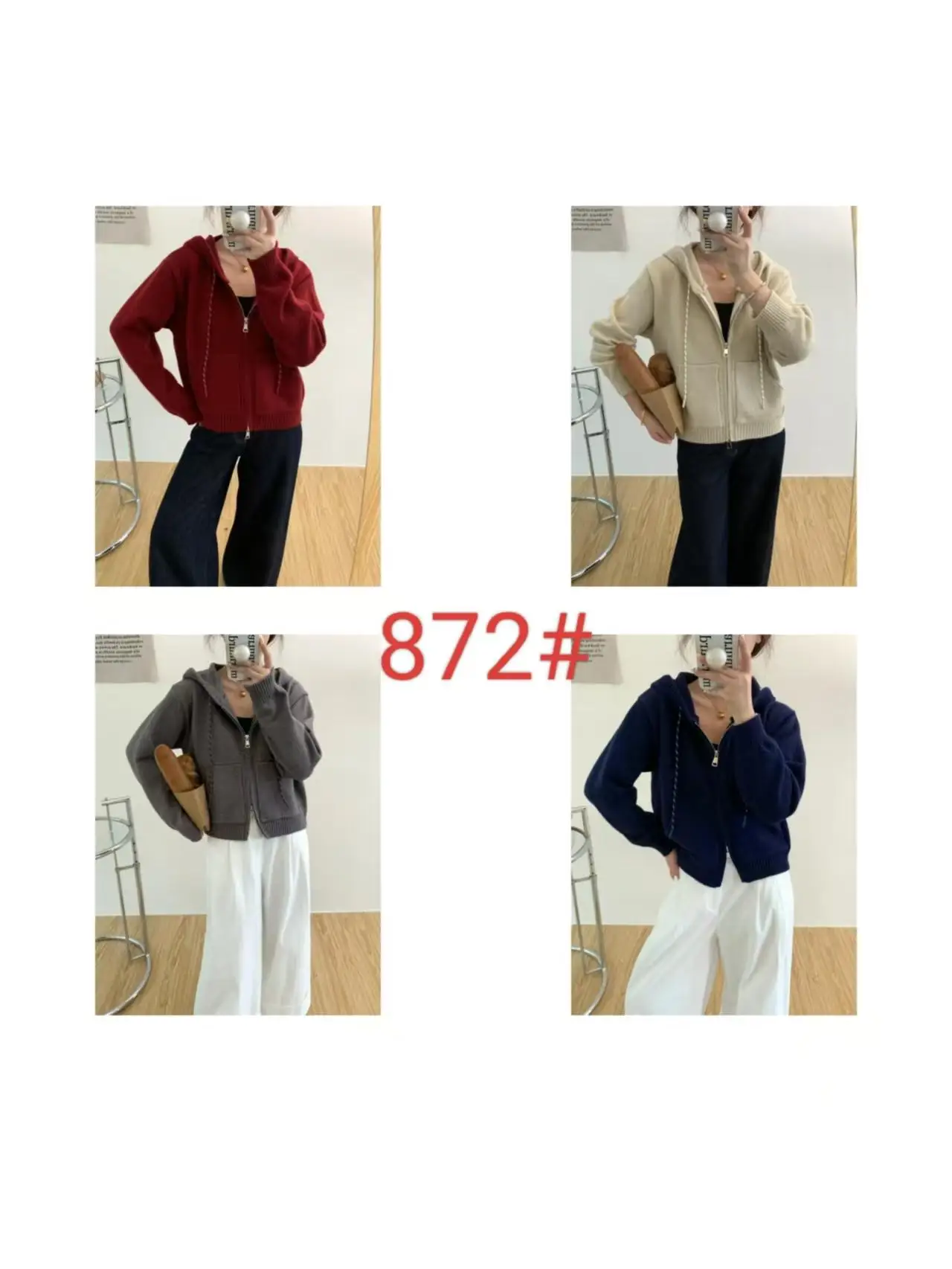 

Temperament casual hooded thick short cardigan 2025 spring and autumn ladies slim top sweater