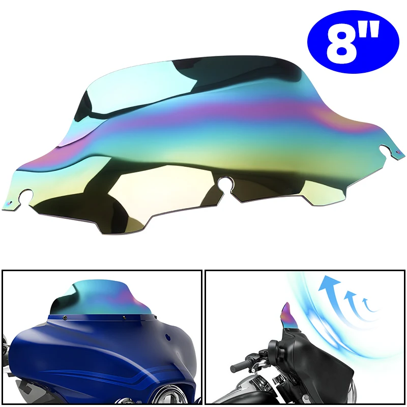 

8" Motorcycle Wave Fairing Windshield Windscreen Cover For Harley Touring Electra Street Glide Ultra Classic FLHX FLHT 1996-2013