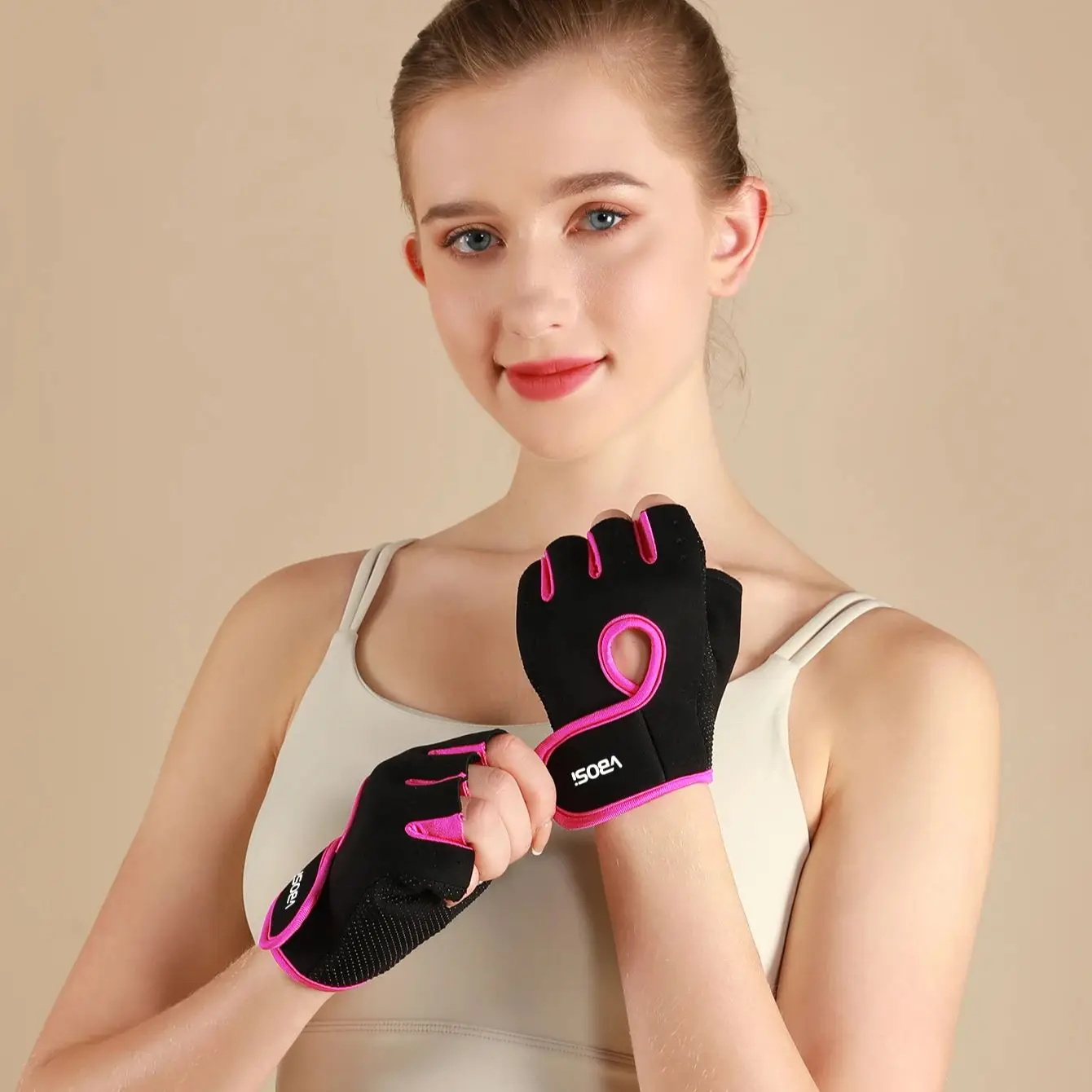 VBOSI 1 Paar Damen Herren Halbfinger verstellbare atmungsaktive Sporthandschuhe für Gewichtheben, Hantel, Radfahren, Fitnesstraining