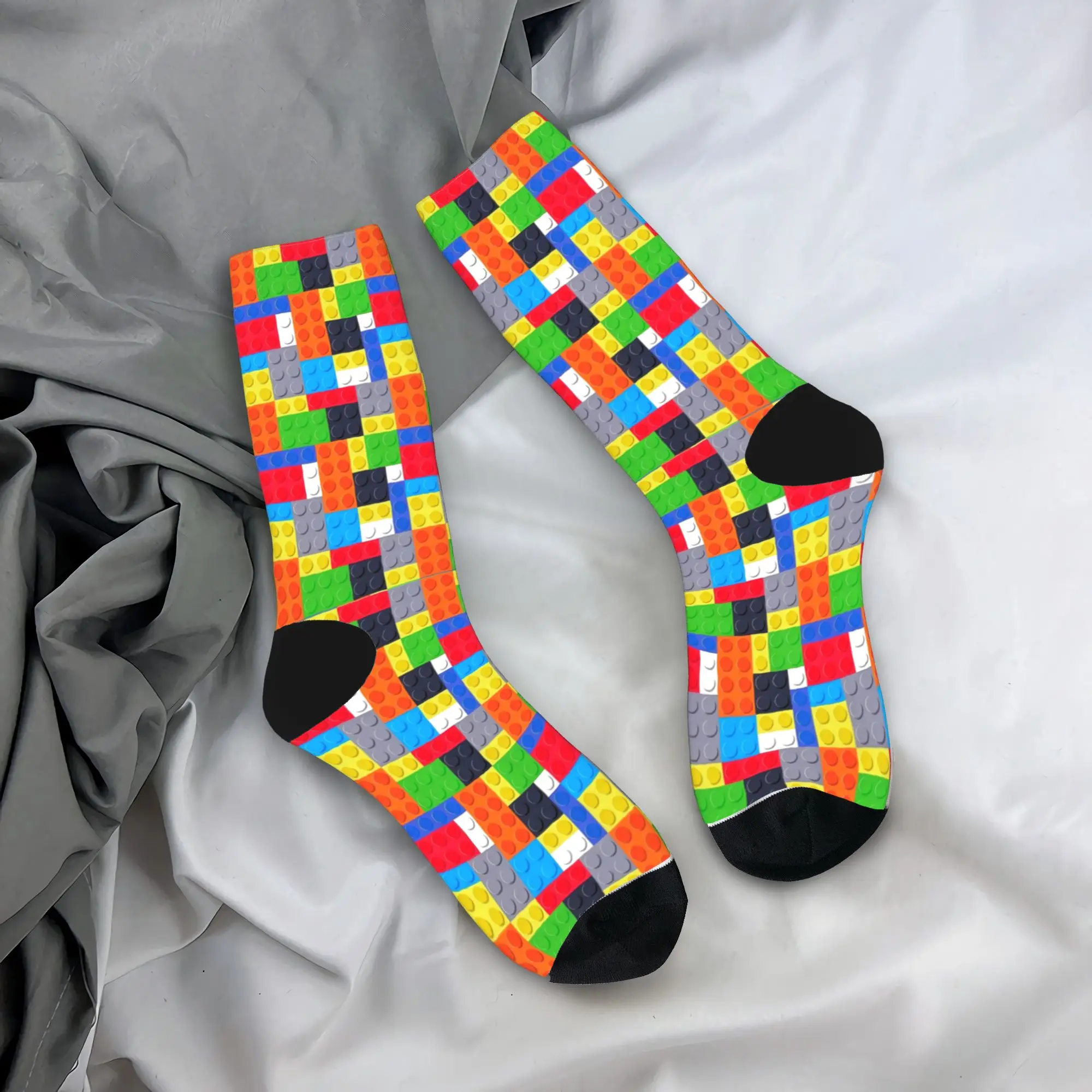 Teal Gradient Building Blocks Pattern Socks  Pattern Stockings Anti Skid Adults Men Socks Breathable Autumn Gothic Running Socks