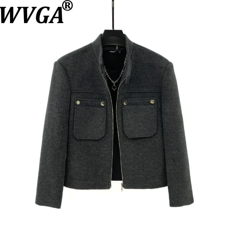 

WVGA Autumn Winter New Men Tide Fake Pocket Design Stand Collar Jacket Niche Casual Korean Padded Shoulder Short Coat Ins W16143
