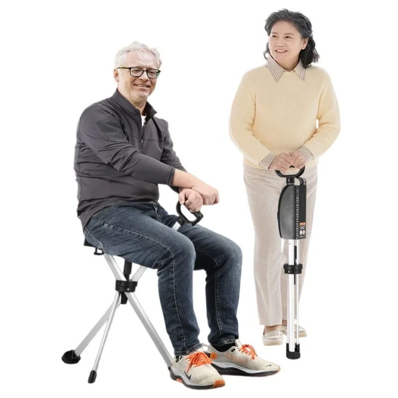 Outdoor Portable Folding Stool, Cane Chair, Multifunctional Dual-Use Hiking Cane, One Key Switch, Elderly Rest Seat, Cane Stool