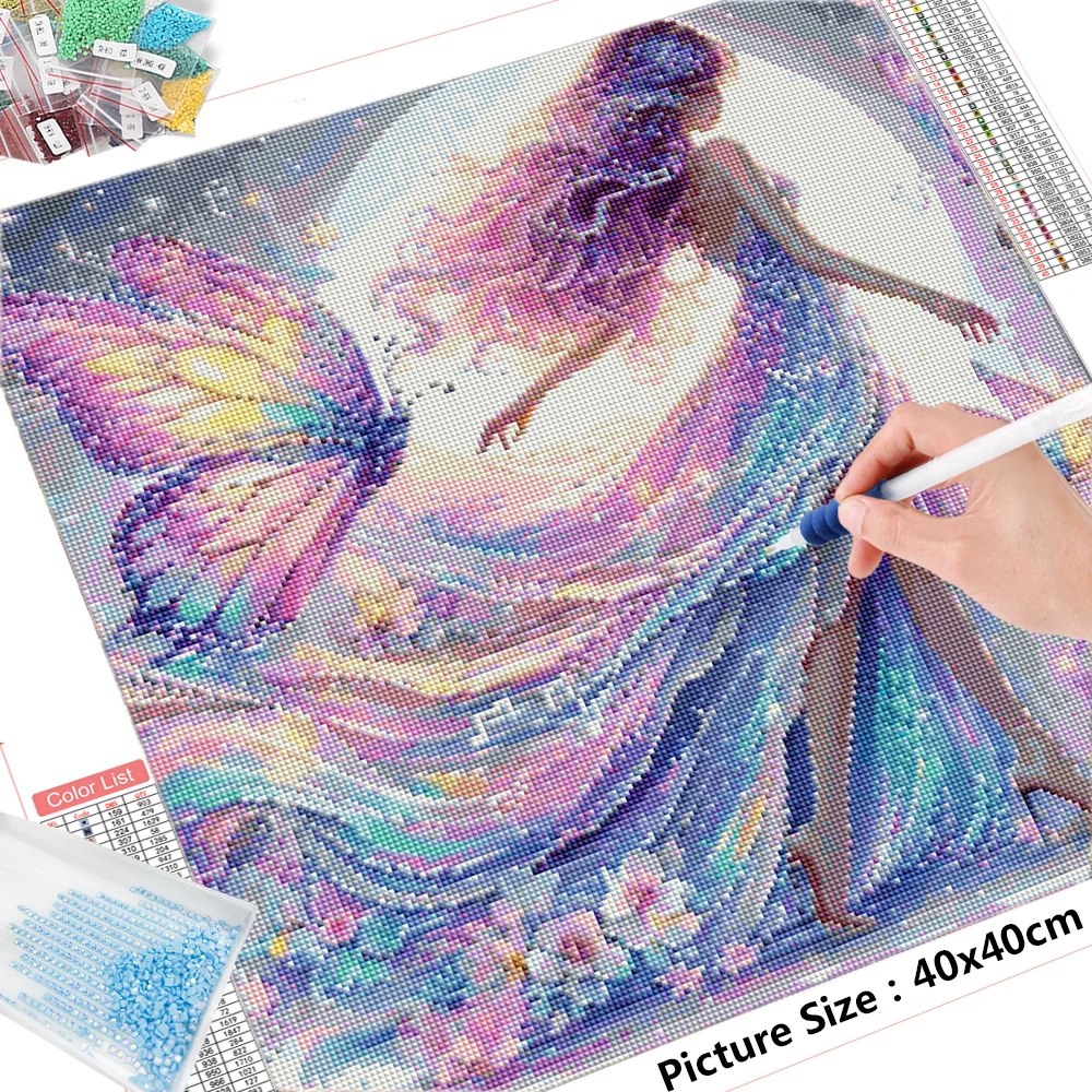 HUACAN Diamond Mosaic Girl Picture Rhinestones Butterfly Embroidery New Arrival Painting Flower Wall Decor Living Room