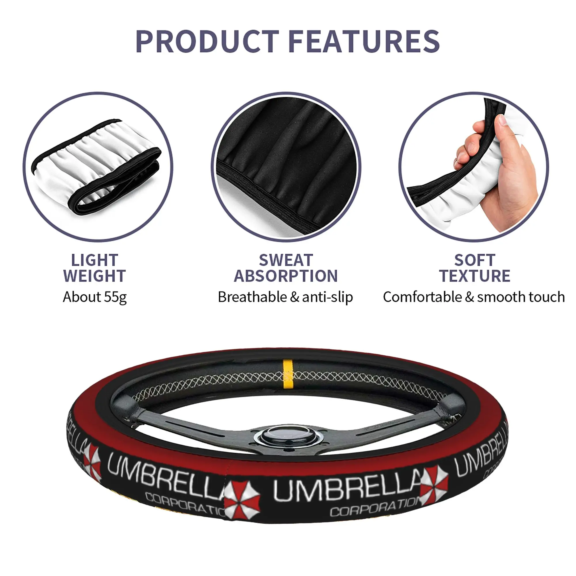Umbrella Corps Resident Car Steering Wheel Cover 37-38 Anti-slip Eviled Auto Steering Wheel Protector Elastische Car Accessories - view 4