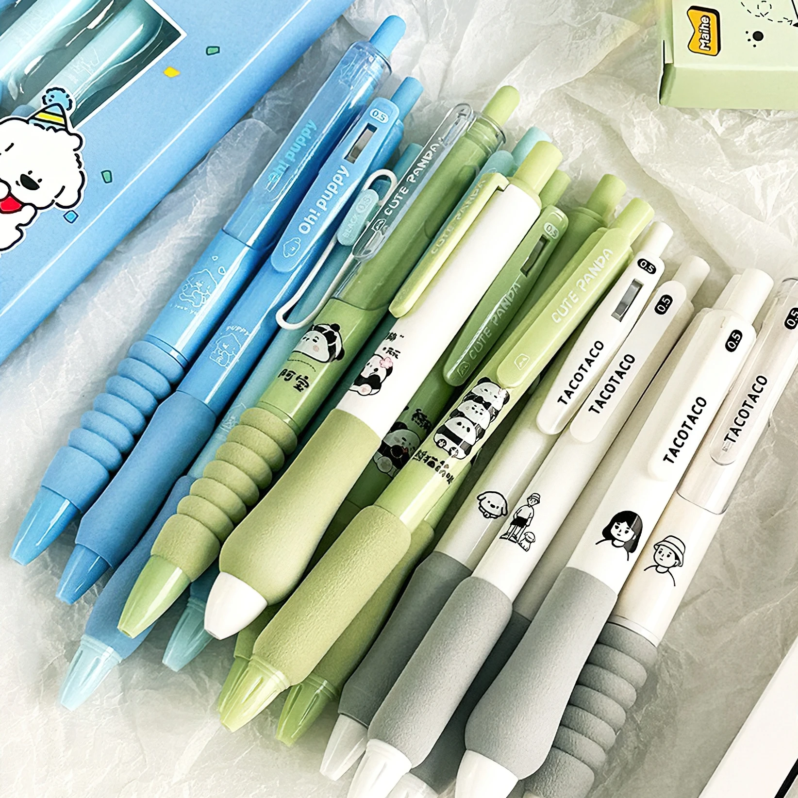 5pcs Cute Cartoon Gel Ink Pens Set Press Design Soft Grip 0.5mm Ballpoint Black Color for Writing Office School A7787