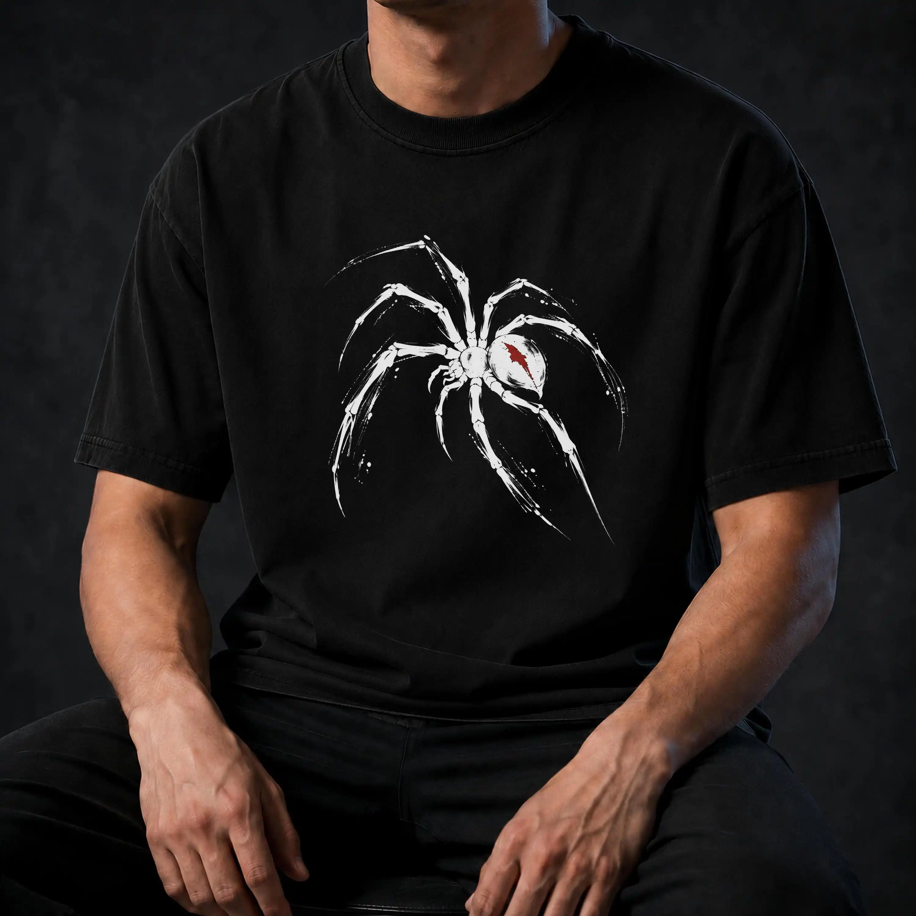 Spider Ink Art Printed T-shirt Suitable for Both Men and Women Gothic Style Short Sleeved Insect Pattern Casual Street Style Top