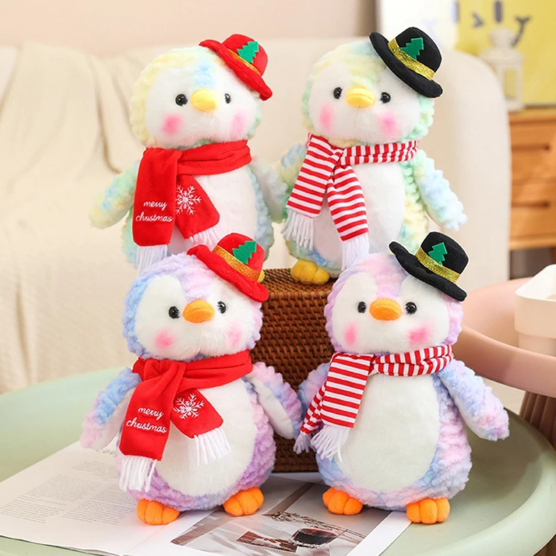 1PC Kids Gifts Tie Dye Christmas Penguin Plush Toy Doll Merry Christmas Decoration For Home Xmas Ornaments