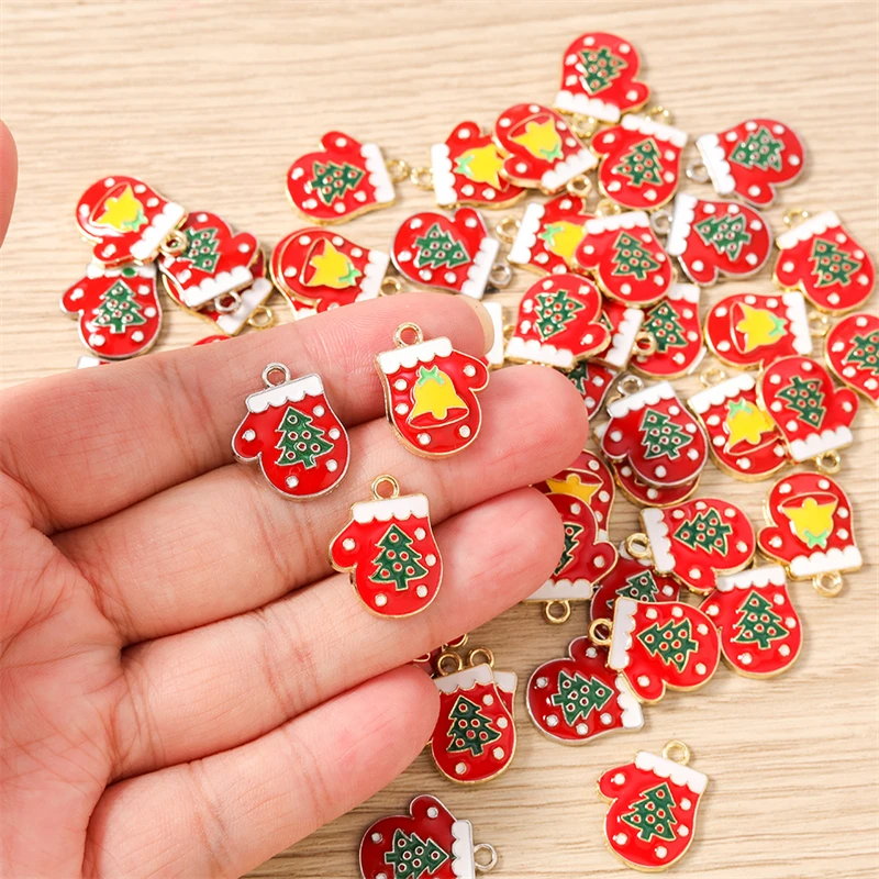 10 Stück 15x19mm Niedliche Emaille-Weihnachts-Handschuh-Anhänger für Schmuckherstellung, Ohrhänger, Halsketten, DIY-Bastelzubehör – Detail 3