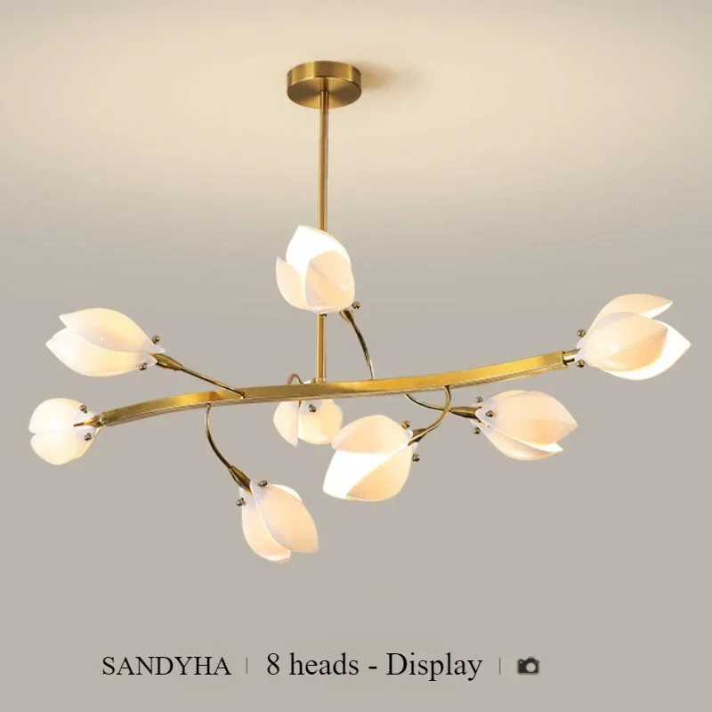

SANDYHA Flower Design Modern Pendant Lights Ceramic Lampshade Hanging Chandelier for Cozy Living Room Dining Table Illumination