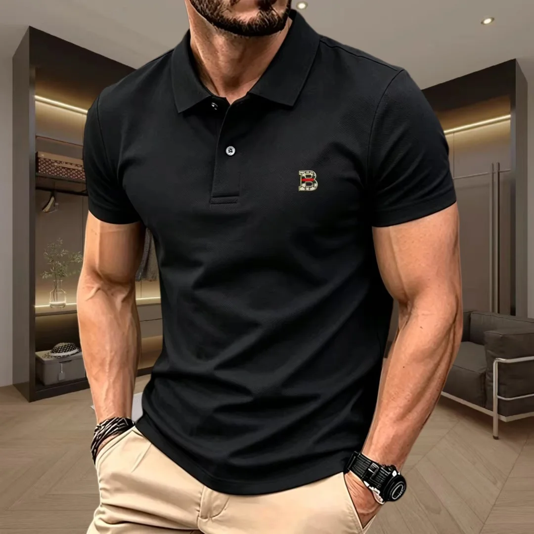 

100% pure cotton high-end brand men's short sleeved polo shirt summer fashion luxury exquisite B-letter golf top casual T-shirt