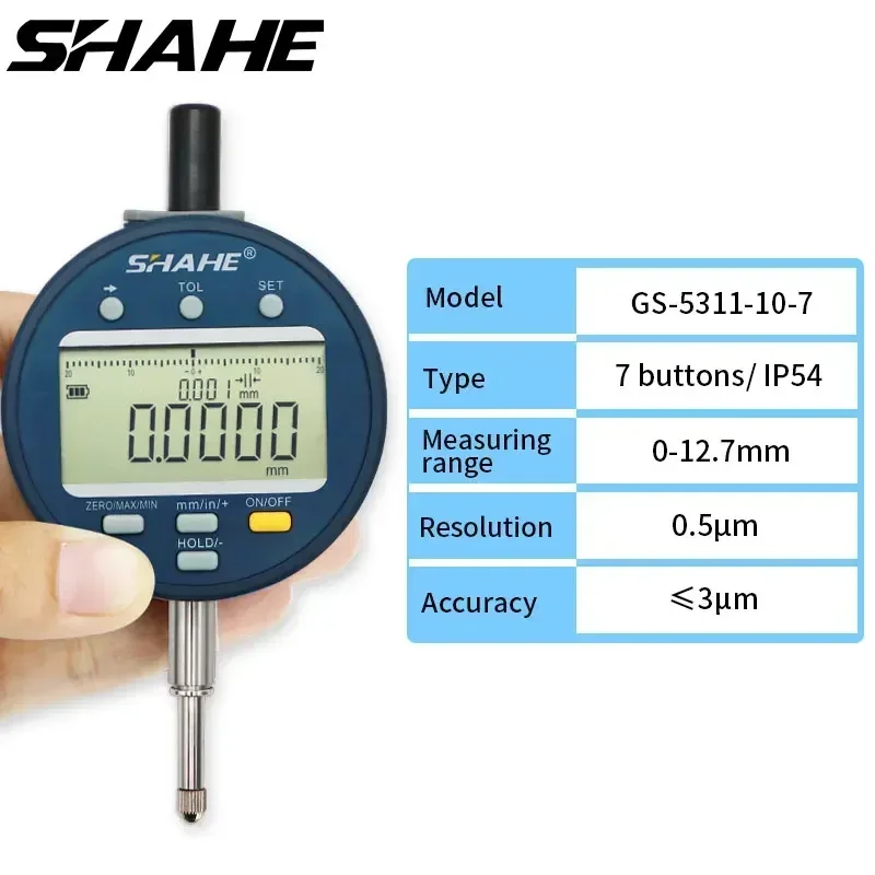 SHAHE 0.5μm Rechargeable Digital Dial Indicator Gauge 0-12.7/25.4/50.8mm Metric/ Inch Indicator Measuing Tools