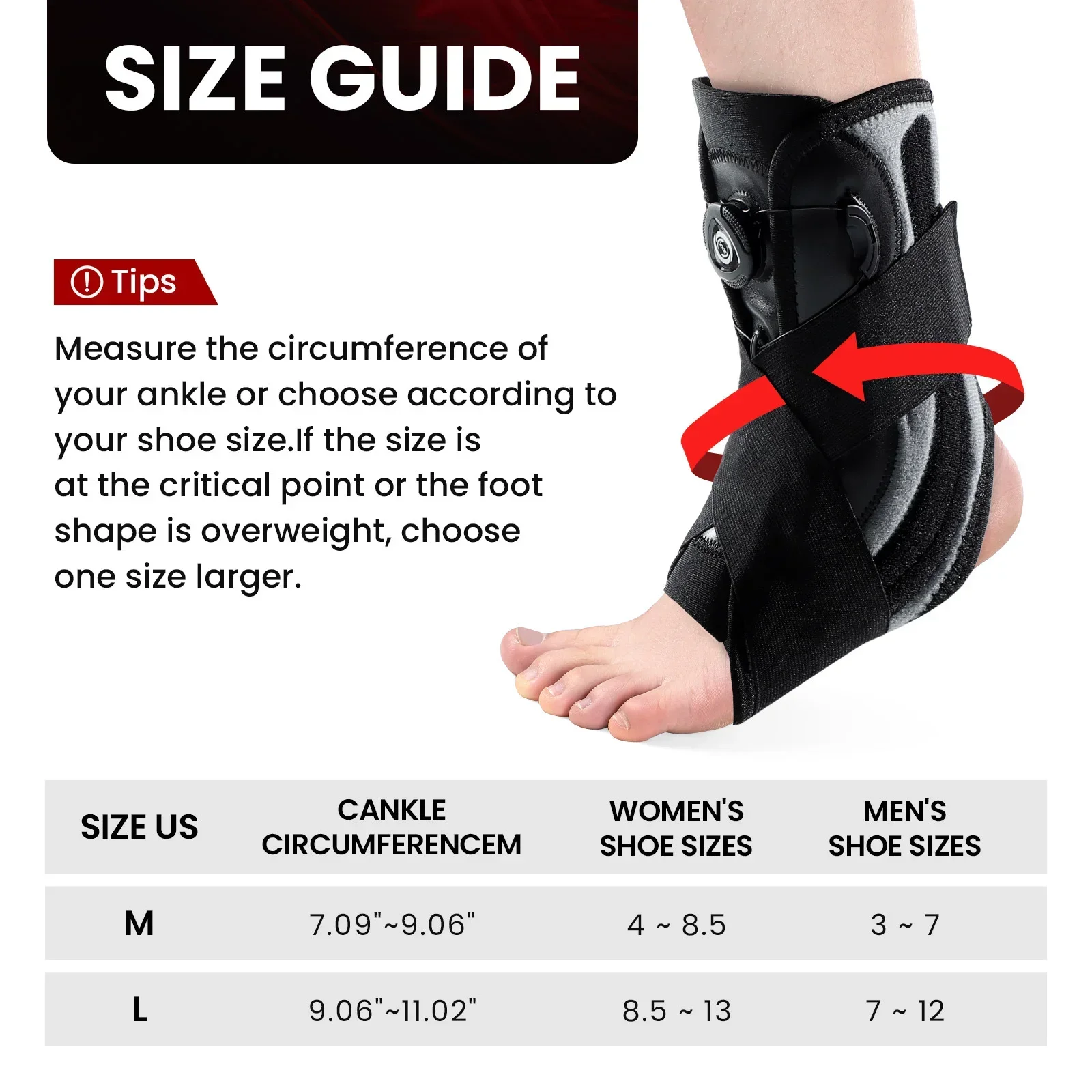 1PC Adjustable Knob Ankle Support Brace for Plantar Fasciitis and Tendonitis Semi-rigid Adjustable System Ankle protector sports