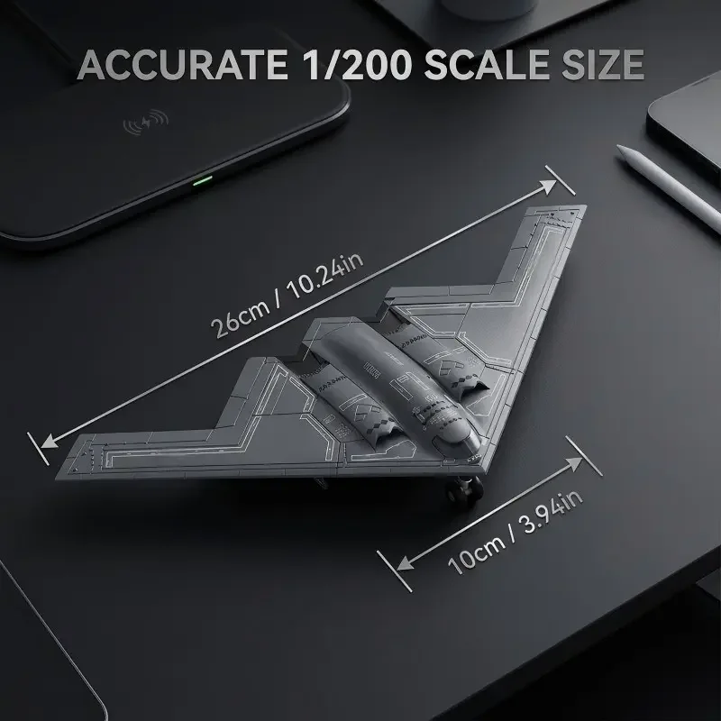 1:200 Scale B2 Airplane Model with Base, Durable Plastic, Adult Collectible, Desk Decor, Gift for Aviation Enthusiasts