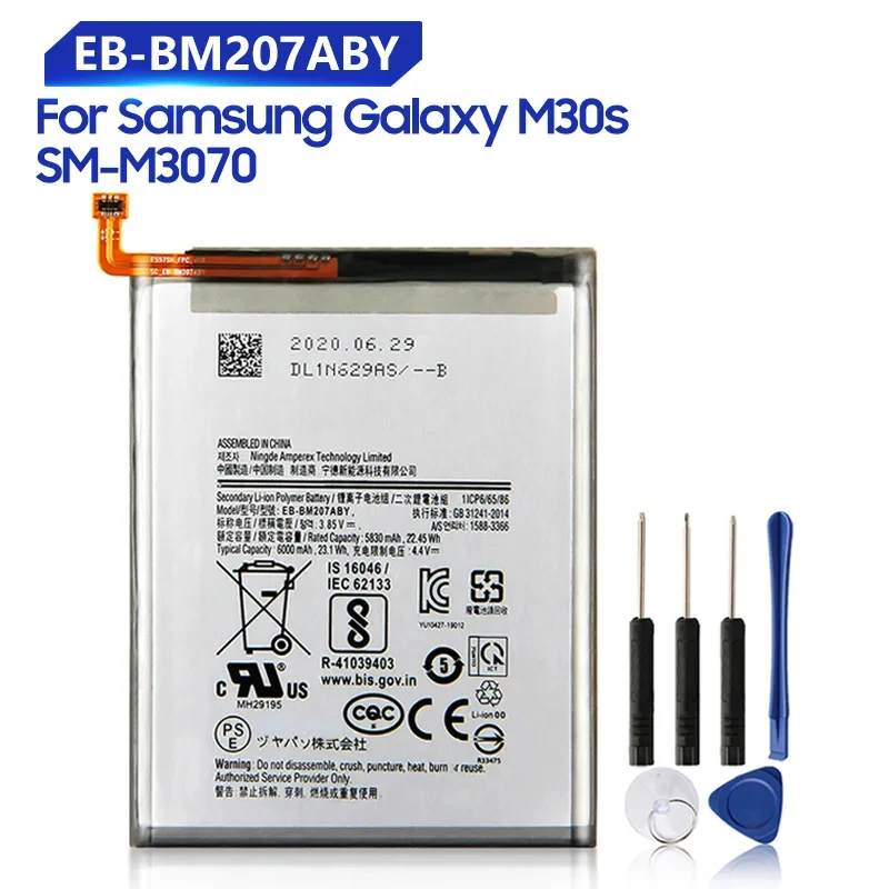 Replacement Battery EB-BM207ABY For SAMSUNG Galaxy M30s SM-M3070 M3070 M21 M31 M215 Rechargeable Phone Battery 6000mAh