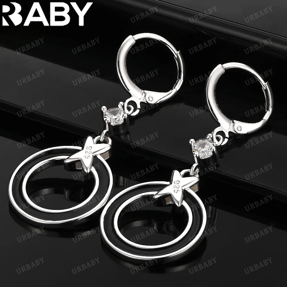 

URBABY 925 Sterling Silver Earrings Black Circle Drop Earrings For Women Jewelry Fashion Party and Daily Wear