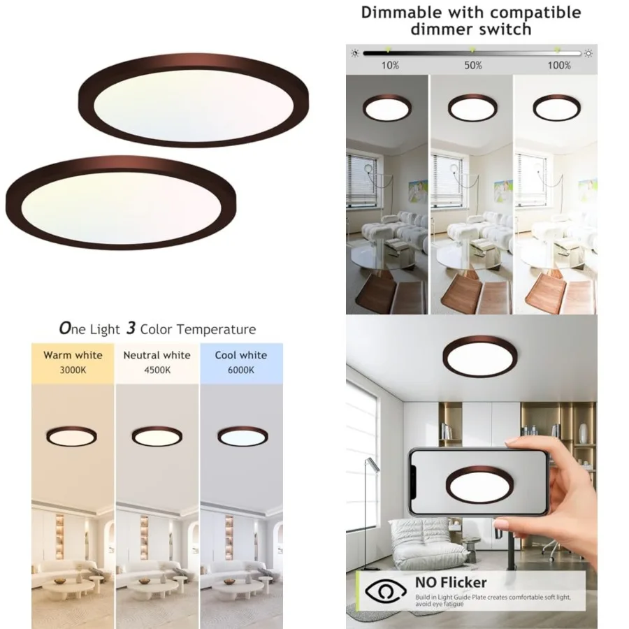 

2PACK Flush Mount LED Ceiling Light Fixture Oil Rubbed Bronze, 12Inch 28W, Dimmable 3000K-4500K-6000K Ceiling Lamp 3200LM Low P