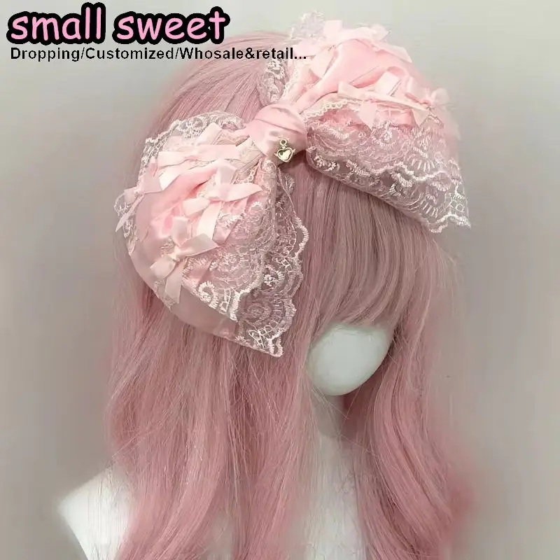 28CM Handmade  Y2K Girl Doll Ruffled Pink Lace Headband Lolita Gothic Multilayes Harajuku Hairbands Princess KC Hair Accessories view 2