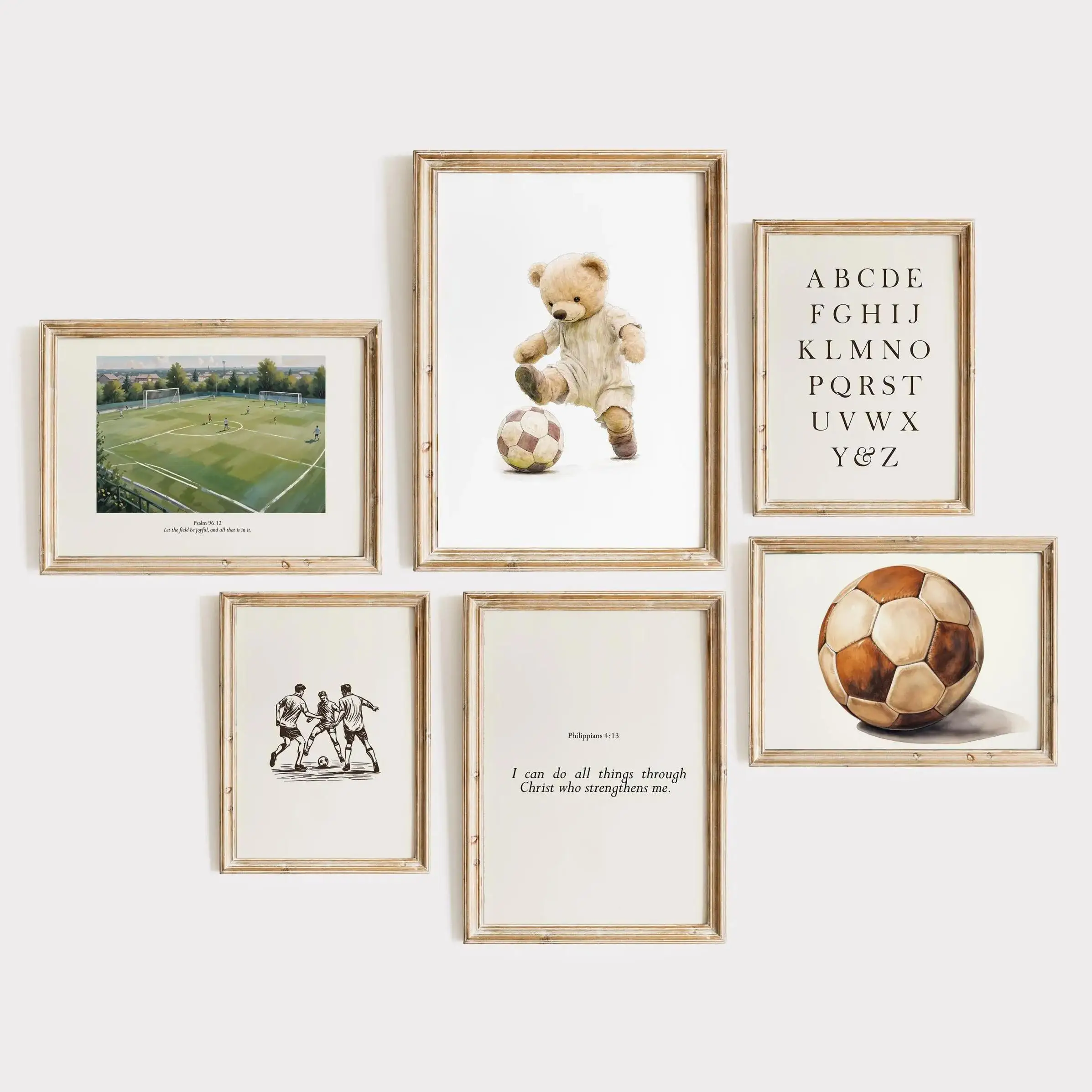Vintage Cute Teddy Bear Bible Verse Quote Sport Soccer Posters and Prints Canvas Printing Wall Art Picture for Living Room Decor