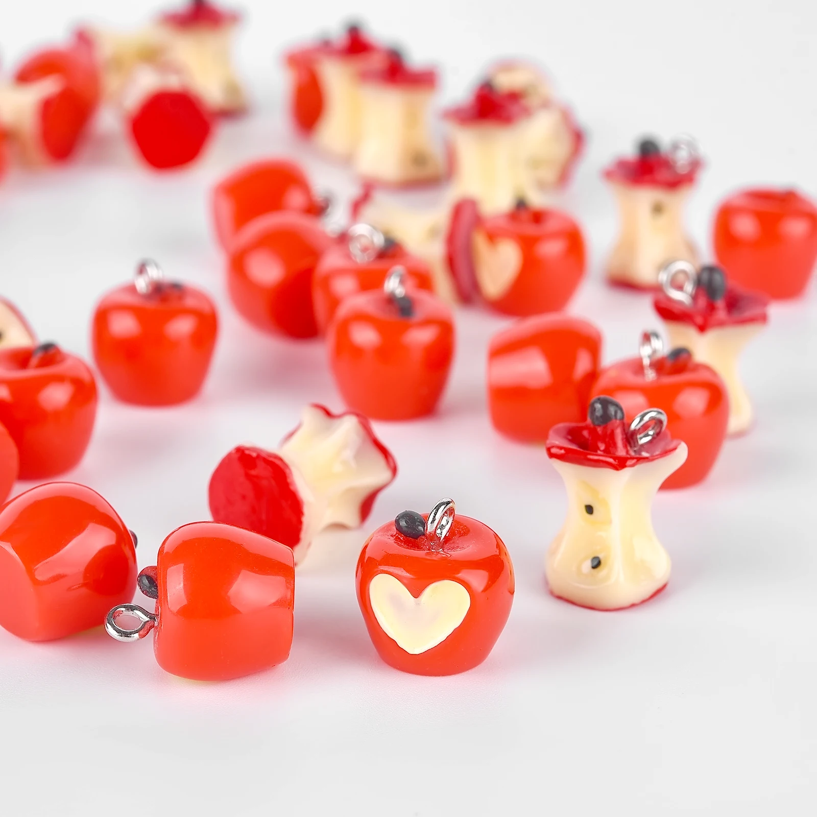 10pcs Kawaii 3D Red Apple Core Resin Charms Simulation Fruit Small Pendants Diy Crafts For Earring Keychain Jewelry Make