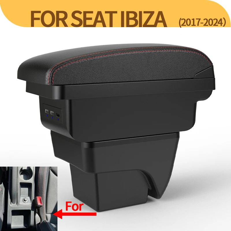 For SEAT IBIZA car armrest modification multifunctional double-layer storage box with USB charging easy to install car accessori