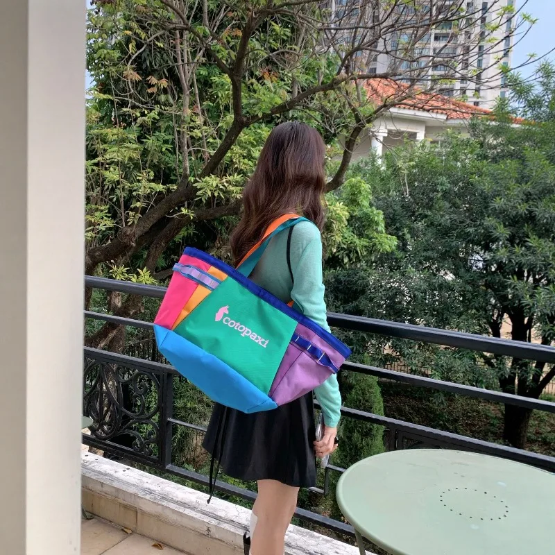 

2026 new contrasting color splicing tote bag women's large-capacity waterproof nylon casual shoulder armpit bag