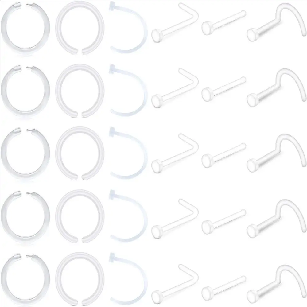 5/30pcs Set Clear Nose Rings Retainer Nose Hoop Stud Flexible Acrylic Earrings Piercing Retainer Kit for Work Surgery Acrylic