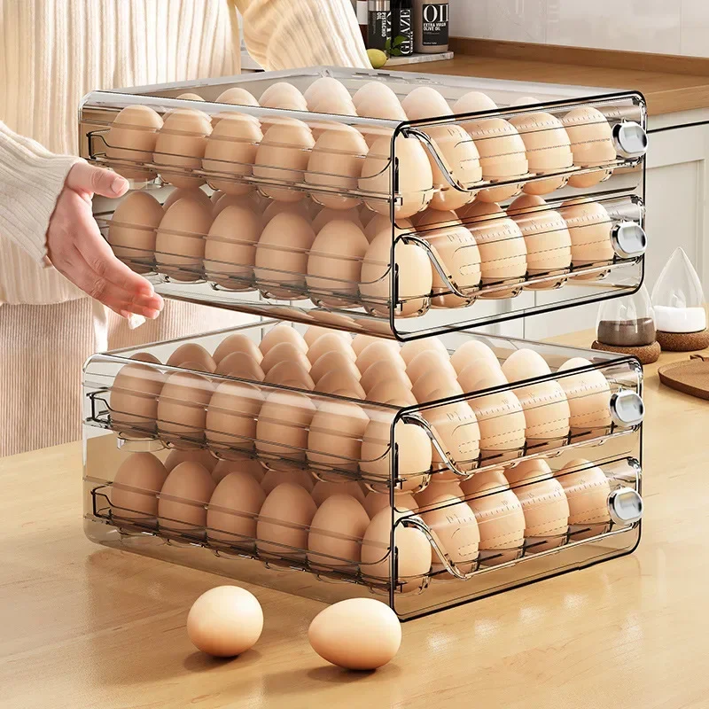 Egg storage box, refrigerator preservation box kitchen egg box, transparent multi specification double layer drawer type egg box