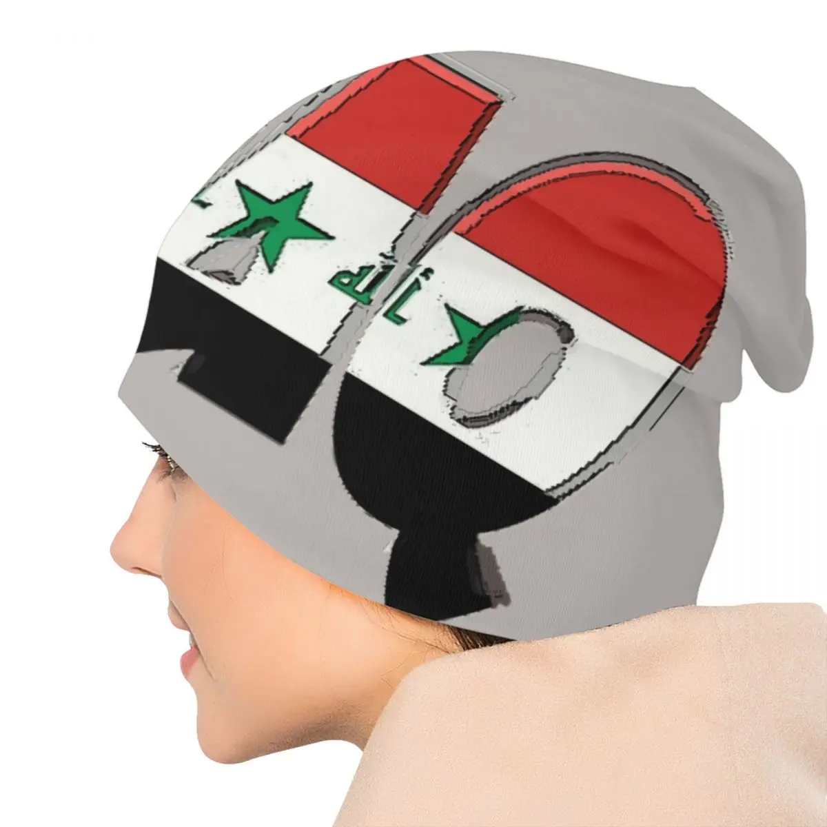 Custom Iraq Font With Iraqi Flag Print Skullies Beanies Caps Unisex Winter Warm Knitted Hat Hip Hop Adult Bonnet Hats Ski Cap